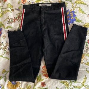 Black High Rise Zara Jeans with Red Stripe
